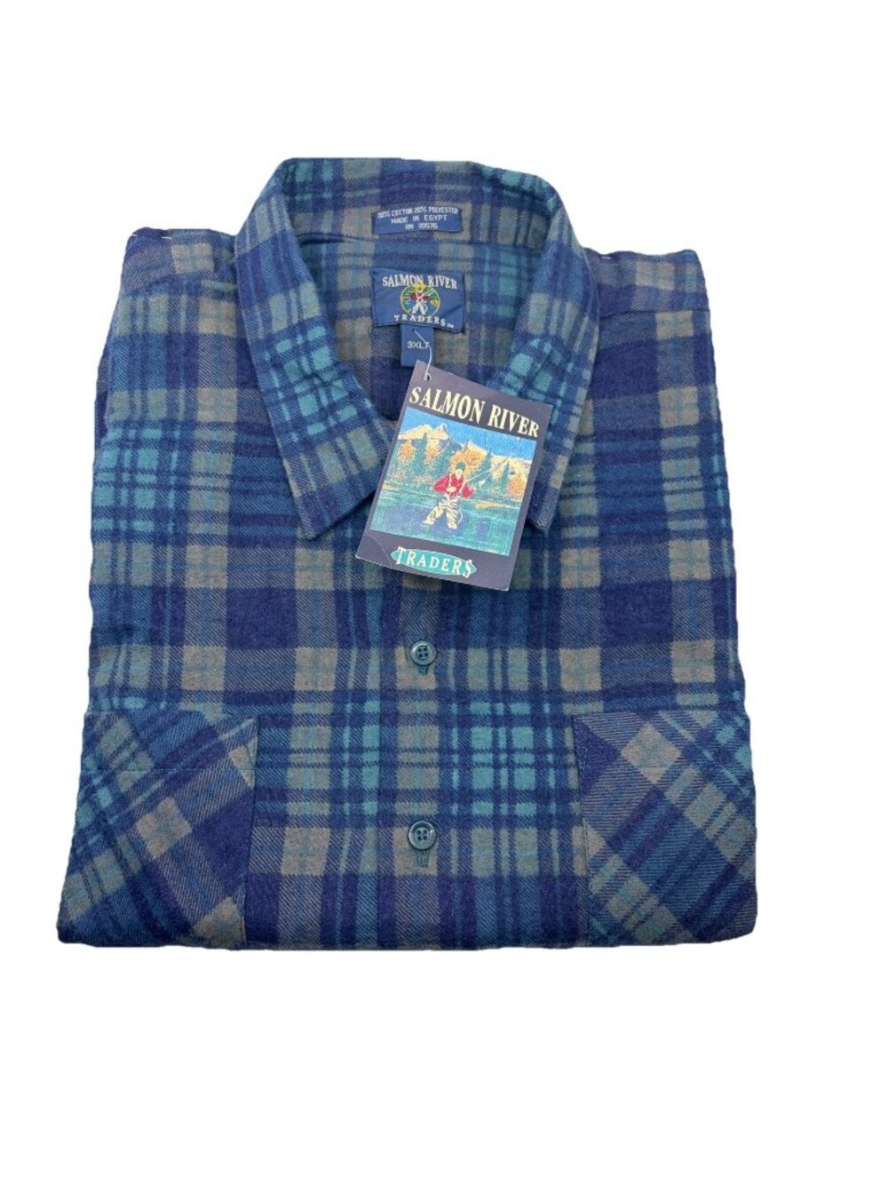 Salmon River Traders Men's 3XLT Vintage Plaid Flannel Shirt Blue NWT Deadstock